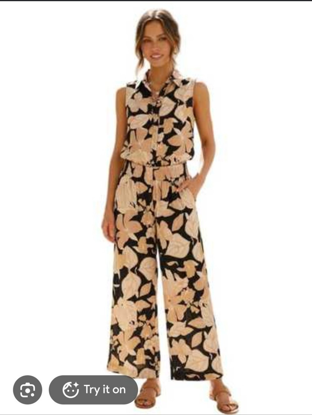 Rachel Zoe 2-Piece Button-Up Top & Wide Leg Pants - Tropical Flor Size L